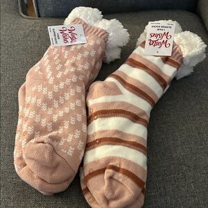 Pink and Brown slipper socks